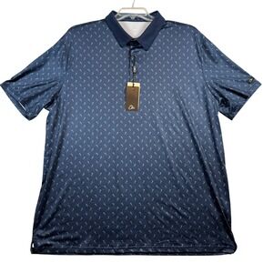 NEW Obla Mens Performance Golf Polo Navy Blue Golfer Print UPF 50+ XXL